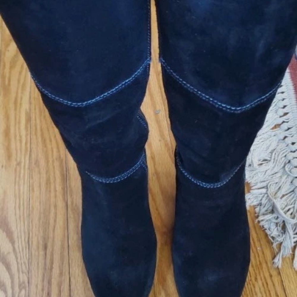 Dr Sholls Black Suede Patchwork Wedge Boots - Picture 2 of 11